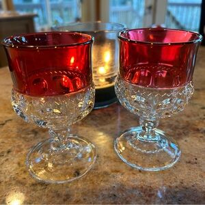 Tiffin Franciscan Glass Co.  Red “Kings Crown Ruby”pattern. 2 Wine Goblets. 1940